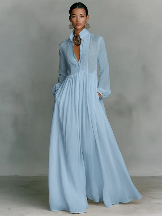 Fátima | Vestido largo minimalista con cuello mao