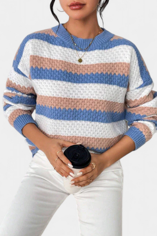 Jersey Kristen Oversized con Cuello Redondo y Rayas