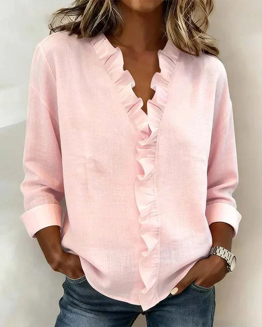 Irene | Blusa sofisticada con volantes, escote en V y mangas largas