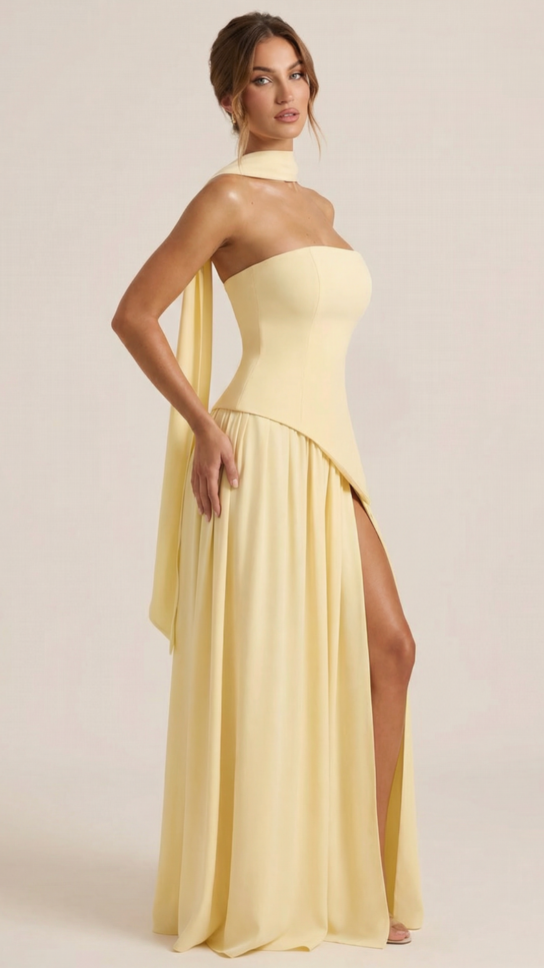 Raya™ | Vestido Maxi Bicolor sin Tirantes con Pañuelo