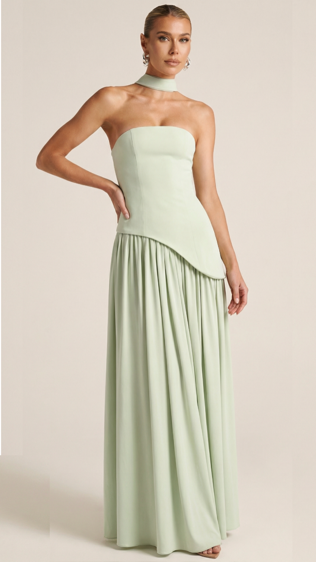 Raya™ | Vestido Maxi Bicolor sin Tirantes con Pañuelo