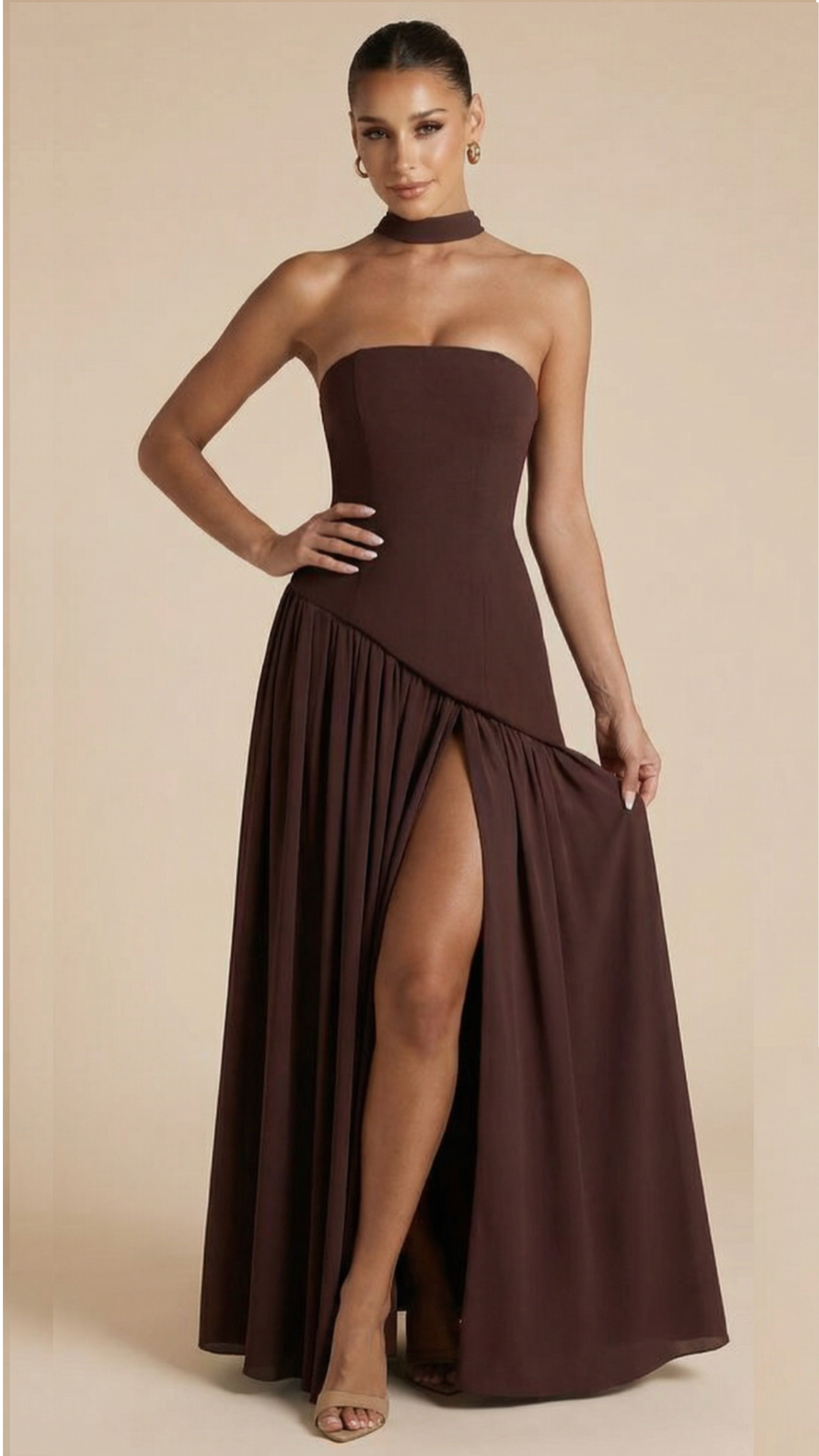 Raya™ | Vestido Maxi Bicolor sin Tirantes con Pañuelo