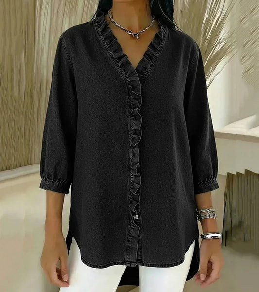 Lucía | Blusa denim fluida con escote en V, elegante y versátil