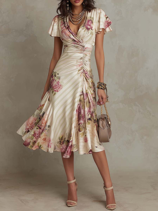 ANI | Vestido midi de satén con estampado floral y un elegante estilo retro
