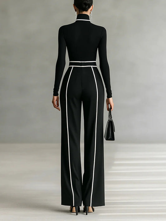 Emma | Elegante conjunto de dos piezas con cuello alto y pantalón ancho