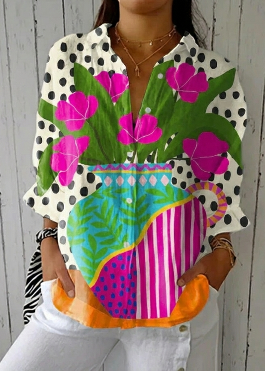 Lorne | Blusa con florero floreciente: diseño floral vibrante