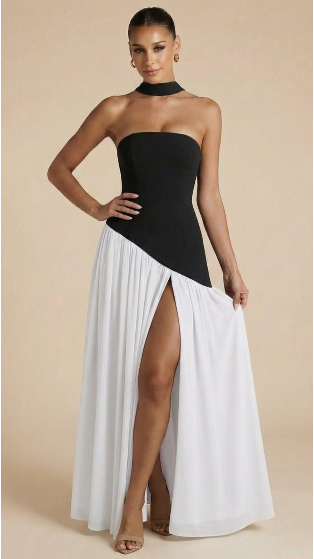 Raya™ | Vestido Maxi Bicolor sin Tirantes con Pañuelo
