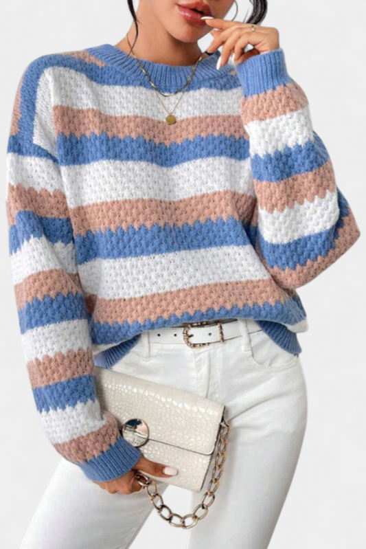 Jersey Kristen Oversized con Cuello Redondo y Rayas
