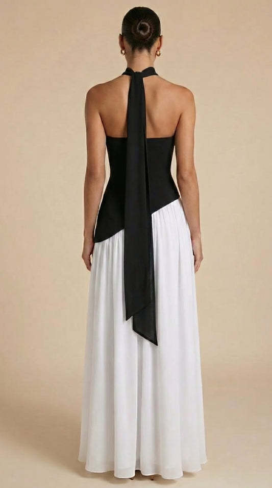 Raya™ | Vestido Maxi Bicolor sin Tirantes con Pañuelo